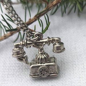 Antique French Telephone Sterling Silver Charm Necklace