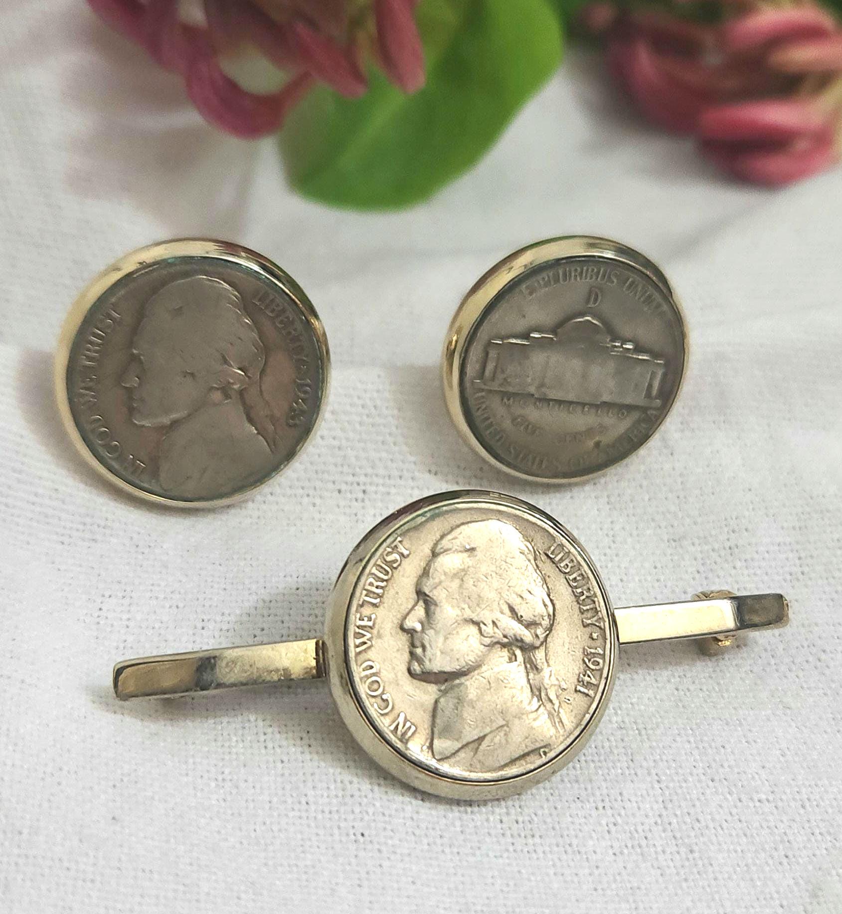 Pince à Cravate Vintage Dollars Américains - Doré Et Argenté, Comme Neuve