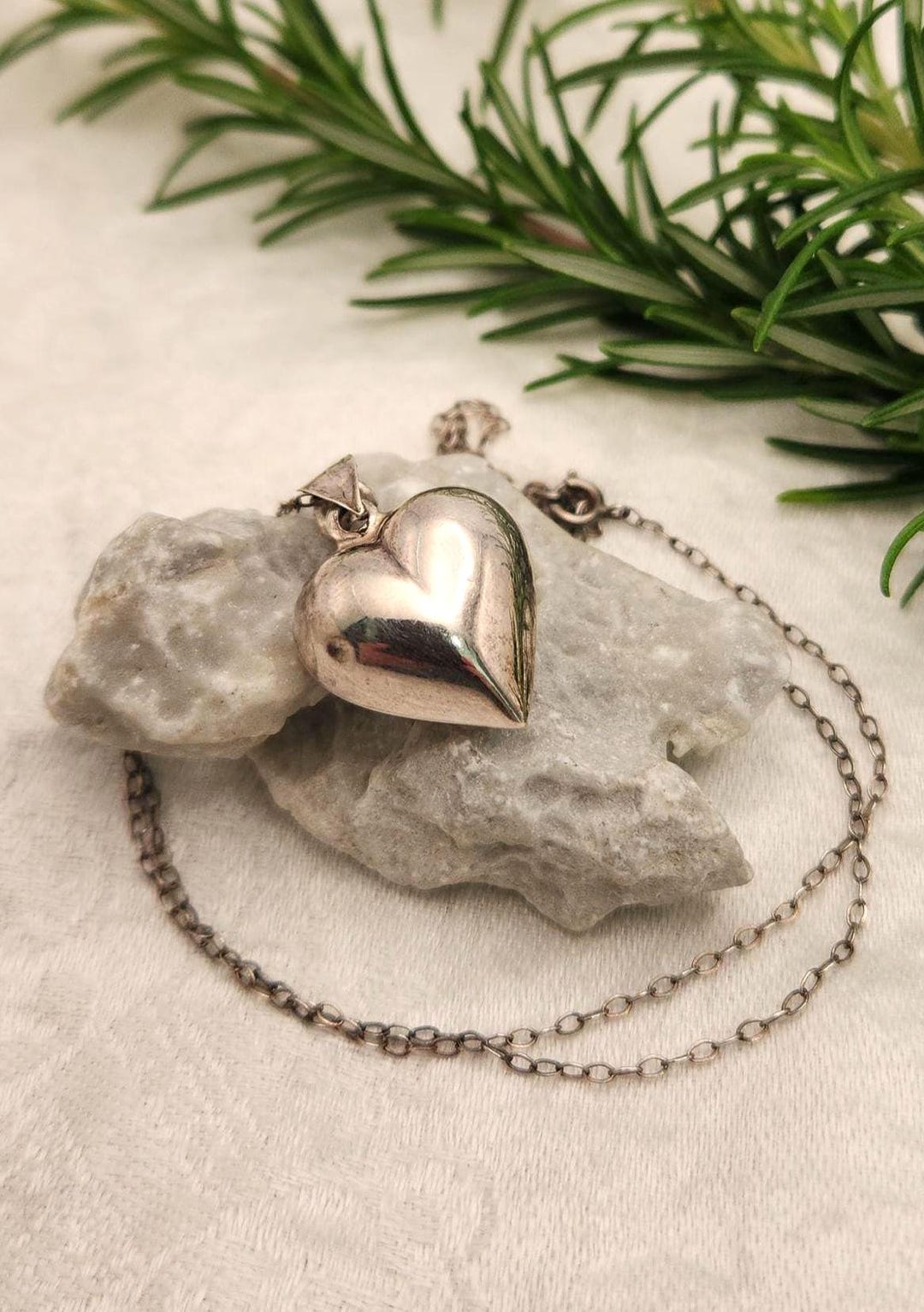 Vintage 925 Sterling Silver Puffy Heart Pendant and Chain Necklace - Etsy