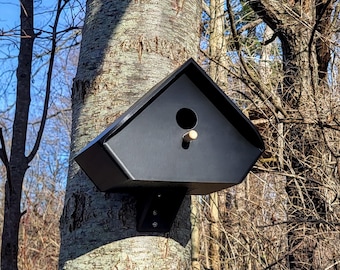 Casetta per uccelli moderna e nera per cinciallegre e scriccioli – Nido architettonico, decorazione minimalista per il giardino