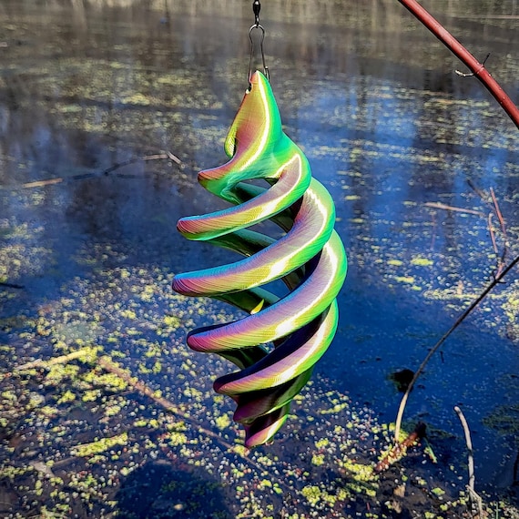 Opal Wind Spinner 9” – Iridescent Kinetic Garden Decor, Pearlescent Color Shifting Spiral
