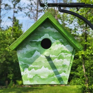 Artisan Birdhouse – Whimsical Hand-Painted Green Sky Garden Decor (1/1 Design)