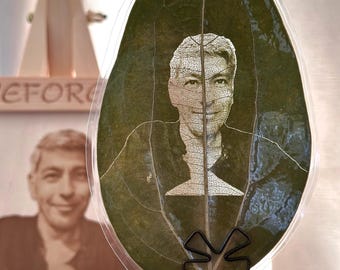 Sculpture de feuille personnalisée, photo gravée sur une feuille, cadeau de gravure laser personnalisé pour lui, couple, enfants, décoration d'intérieur, cadres photo personnalisés
