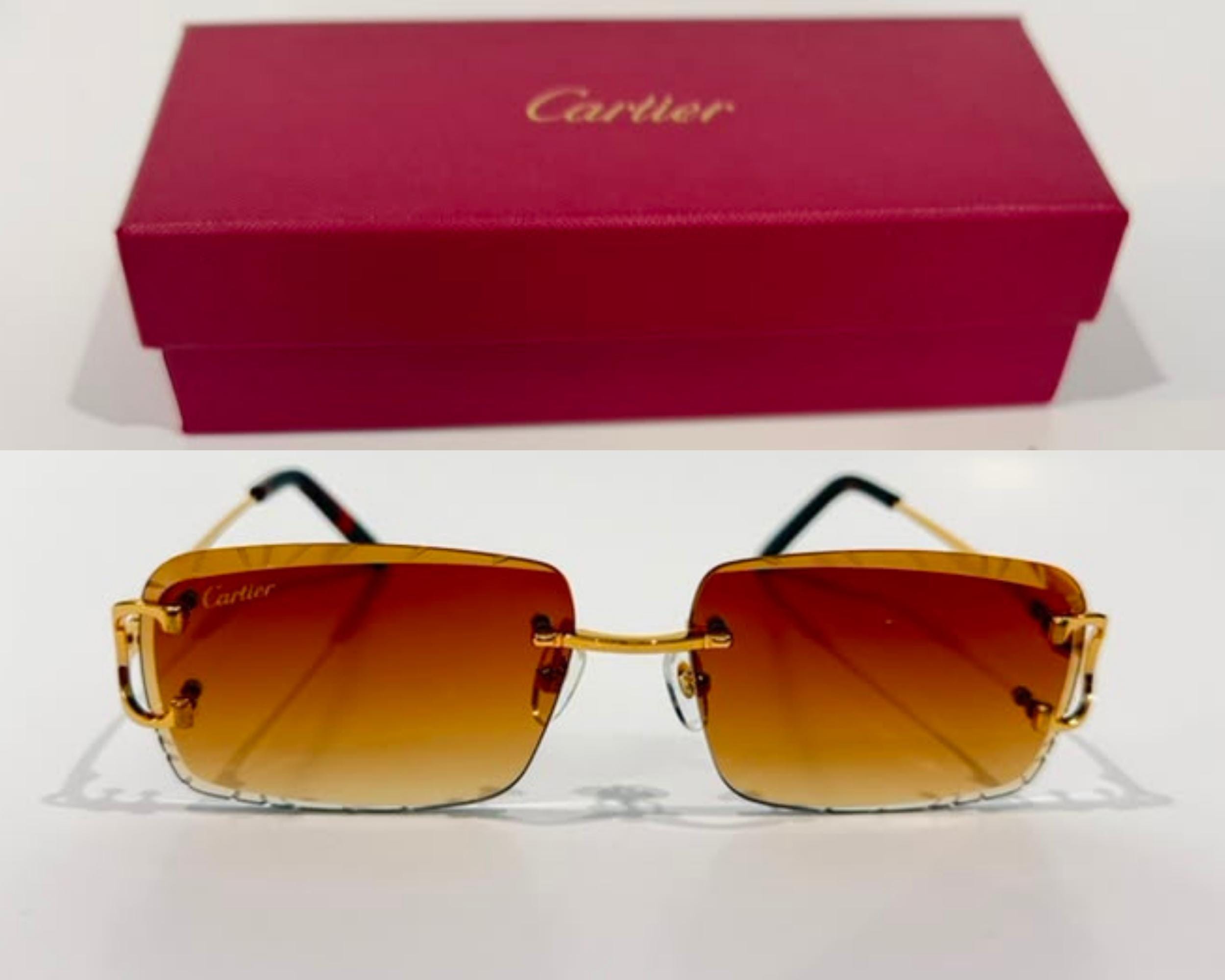 Cartier Rimless Luxury Sunglasses, Mod#ct0466 Vintage Gold Frame