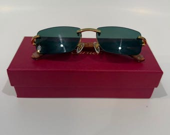 Gafas de sol con montura de madera, modelo CT02285, lentes moradas Cartier, estilo vintage, de lujo, regalo para ella, gafas de verano, para la vuelta al cole, regalo para el Día del Trabajo.