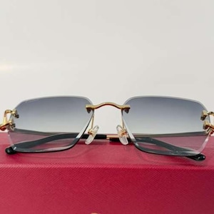 Rimless Cartier Sunglasses, Mod#CT0466 Vintage Gold Black Frame Green Lens Eyewear, Gift For Her, Back To School, Labor Day Gift