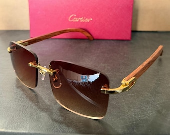 Wooden Metal Frame Sunglasses, Mod#CT02285 Brown Lens Vintage Luxury Glasses, Mothers Day Gift, Fathers Day Gift, Gift for Her, Him
