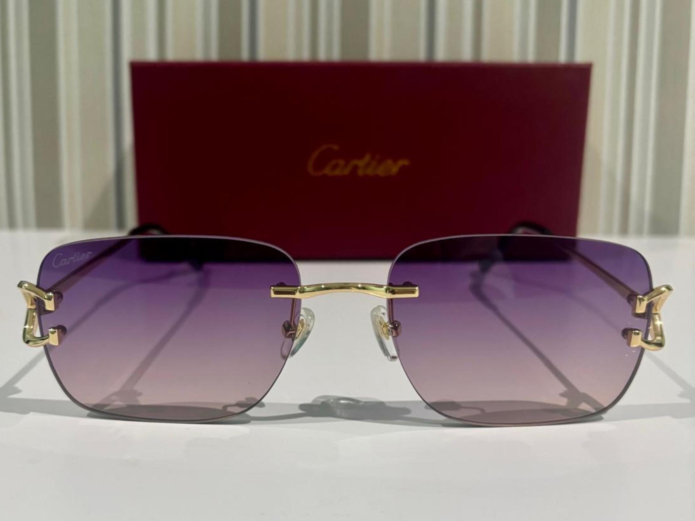 Rimless C Frame Sunglasses, Mod#ct0330/s Vintage Metal Gold Black 