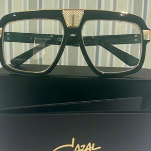Cazal Acetate Metal Frame Eyeglasses, Black & Gold Temples With Clear Lens Eyewear, Gift For Her, Him, Independence Day Gift, Unisex Glasses