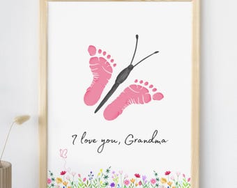 Gift for Grandma Butterfly Footprint Craft DIY Art Gift | Daycare Craft Keepsake | Mother's Day Wall Art | First Mothers Day