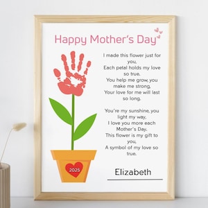 Moederdag handafdruk kunst bloemgedicht | DIY-knutselwerkje voor Moederdag | Aandenken aan schooldagverblijf cadeau voor moeder | Bloemen handafdrukkunst