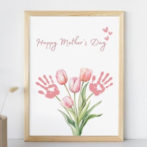 Bonne fête des mères | Art mural empreinte de main pour la fête des mères | Cadeau souvenir bébé bricolage pour maman | Art floral d'empreinte de main | Art mural mignon