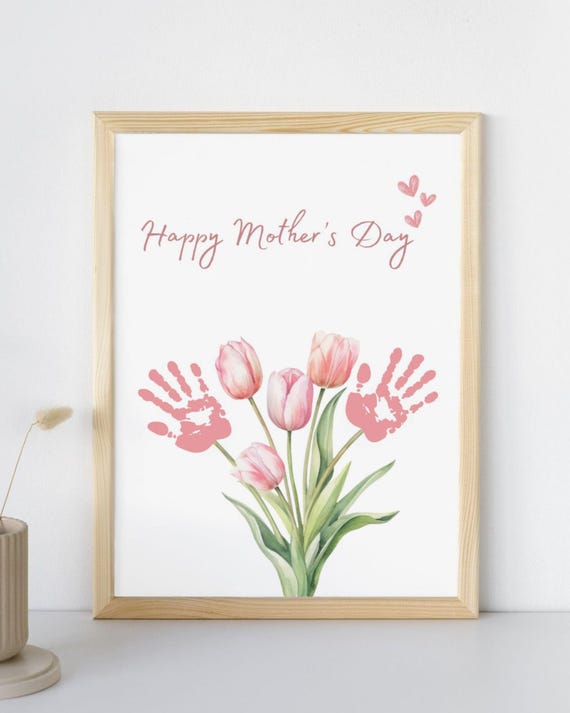Happy Mothers Day | Mother's Day Handprint Wall Art | DIY Baby Keepsake Gift for Mom | Floral Handprint Art | Cute Wall Art