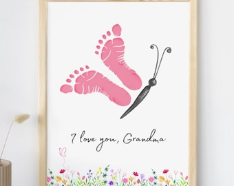 Gift for Grandma Butterfly Footprint Art DIY Gift | Daycare Craft Keepsake | Mother's Day Wall Art Mom | Love You Grandma