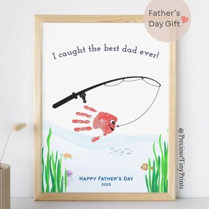 Regalo de arte con huella de mano para el Día del Padre / Atrapé al mejor papá de todos los tiempos / Regalo de recuerdo para recién nacido para papá Arte de pared digital / Te amo papá