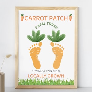 Easter Carrot Patch Footprint Craft DIY Baby Gift  | Easter Newborn Toddler Keepsake  | Bunny Footprint Printable | Cute Carrot Theme