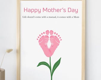 Buona festa della mamma / Impronta murale per la festa della mamma / Regalo fai da te per la mamma con ricordo del bambino / Impronta floreale con amore / Arte digitale carina