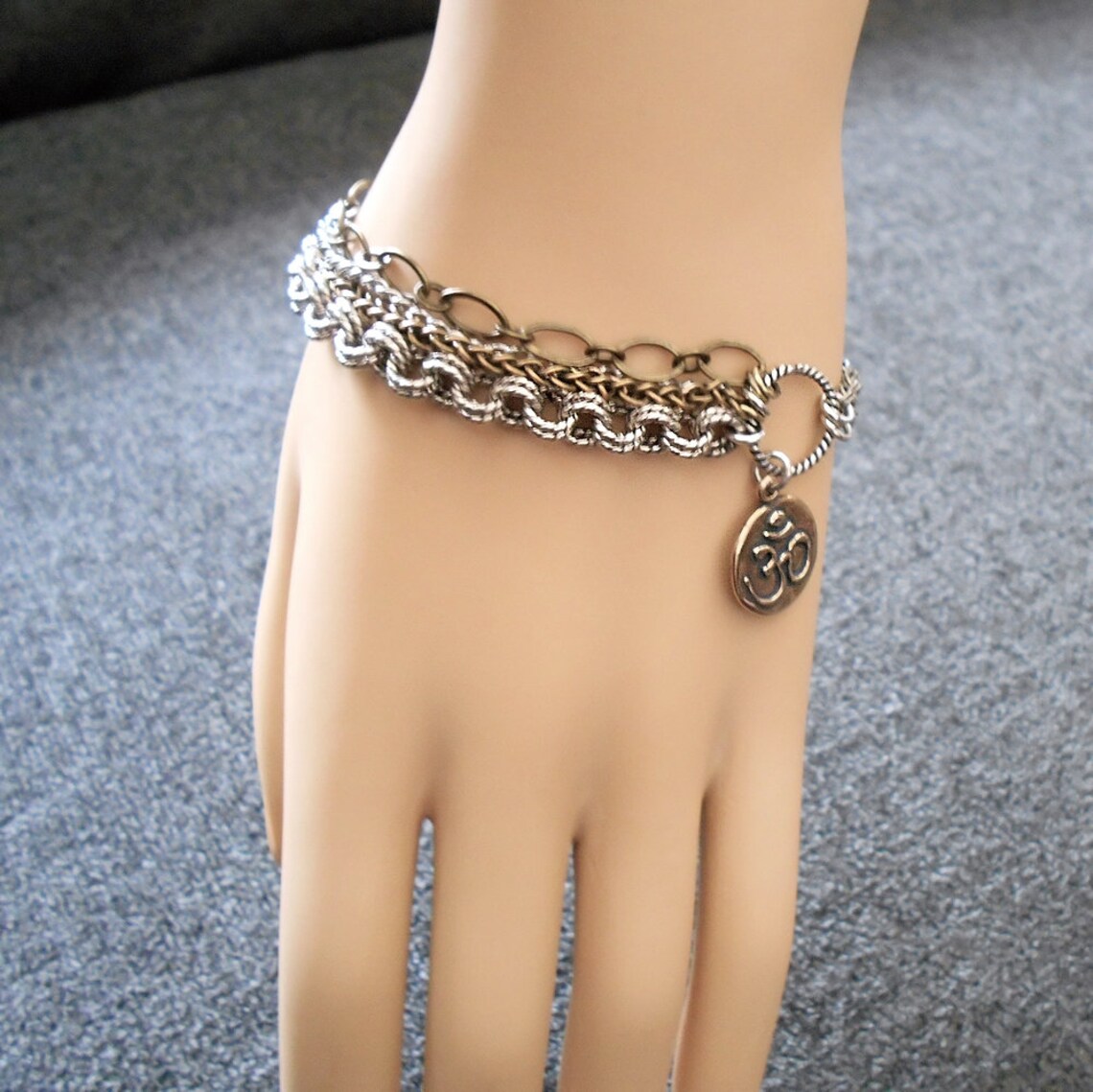Om Bracelet Multi Strand Chain Bracelet Buddhism Bracelet Etsy