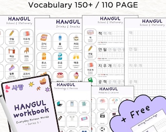 150+ Everyday Korean Vocabulary Workbook | Learn Hangul Words with Writing Practice | Printable PDF Study Sheets | Digital Download
