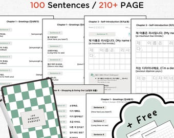 100 Sentences to Learn Korean | Printable Korean Workbook | Hangul Study Worksheets | Korean Language Learning PDF Digital Download