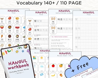 140+ Learn Korean Words Workbook | Hangul Vocabulary & Writing Practice Study Worksheets | Printable PDF for Beginners | Digital Download