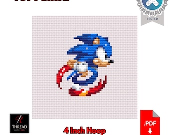 Sonic Var. A Running | Sonic the Hedgehog Cross Stitch Pattern | Cute | Small | 4 Inch Hoop | Beginner Cross Stitch | PDF Pattern |