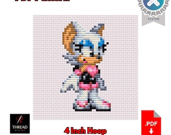 Rouge The Bat | Sonic the Hedgehog Cross Stitch Pattern | Cute | Small | 4 Inch Hoop | Beginner Cross Stitch | PDF Pattern |