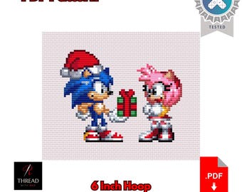 Sonic & Amy Christmas | Small | 6 Inch Hoop | Beginner Cross Stitch Pattern | PDF