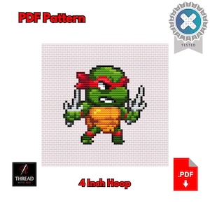 Raphael | Ninja Turtles Cross Stitch Pattern | Cute | Small | 4 Inch Hoop | Beginner Cross Stitch | PDF Pattern