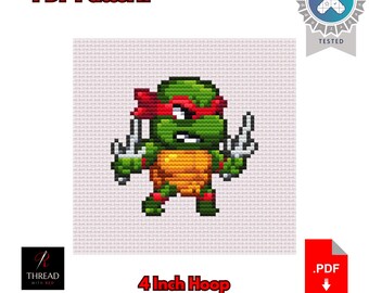 Raphael | Ninja Turtles Cross Stitch Pattern | Cute | Small | 4 Inch Hoop | Beginner Cross Stitch | PDF Pattern