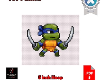 Leonardo | Ninja Turtles Cross Stitch Pattern | Cute | Small | 5 Inch Hoop | Beginner Cross Stitch | PDF Pattern