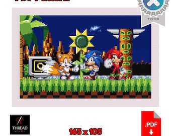 Team Sonic Diorama | Sonic the Hedgehog Cross Stitch Pattern | Large | Beginner Friendly Cross Stitch | PDF Pattern | Instant Download