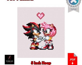 Shadow & Amy | Cross Stitch Pattern | Cute | Small | 5 Inch Hoop | Beginner Cross Stitch | PDF Pattern |