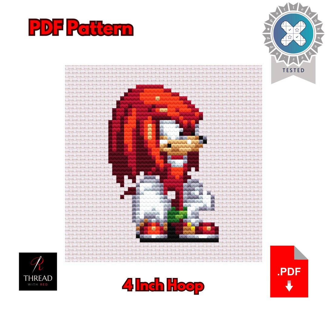 Knuckles Pattern Sonic Knuckles the Echidna | Sonic the Hedgehog Cross Stitch Pattern | Cute ...