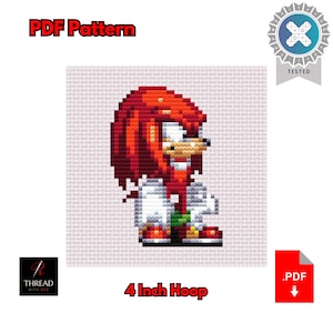 Knuckles The Echidna | Sonic the Hedgehog Cross Stitch Pattern | Cute | Small | 4 Inch Hoop | Beginner Cross Stitch | PDF Pattern |