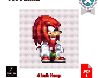 Knuckles The Echidna | Sonic the Hedgehog Cross Stitch Pattern | Cute | Small | 4 Inch Hoop | Beginner Cross Stitch | PDF Pattern |