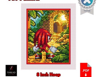 Knuckles Mini Diorama - Lost Temple | Sonic the Hedgehog | Large | 8 Inch Hoop | Intermediate Cross Stitch Pattern | PDF