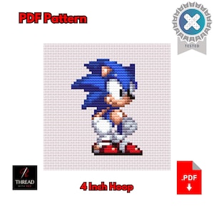 Sonic the Hedgehog Var. A | Sonic the Hedgehog Cross Stitch Pattern | Cute | Small | 4 Inch Hoop | Beginner Cross Stitch | PDF Pattern |