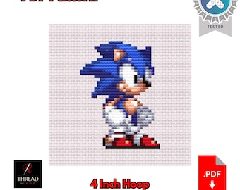 Sonic the Hedgehog Var. A | Sonic the Hedgehog Cross Stitch Pattern | Cute | Small | 4 Inch Hoop | Beginner Cross Stitch | PDF Pattern |