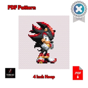 Shadow the Hedgehog Arms Folded | Sonic the Hedgehog Cross Stitch Pattern | Cute | Small | 4 Inch Hoop | Beginner Cross Stitch | PDF Pattern