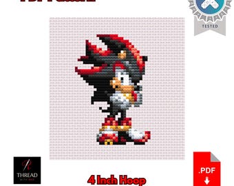 Shadow the Hedgehog Arms Folded | Sonic the Hedgehog Cross Stitch Pattern | Cute | Small | 4 Inch Hoop | Beginner Cross Stitch | PDF Pattern