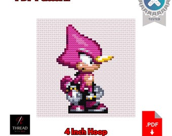 Espio The Chameleon | Sonic the Hedgehog Cross Stitch Pattern | Cute | Small | 4 Inch Hoop | Beginner Cross Stitch | PDF Pattern |