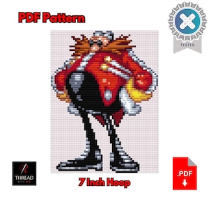 Dr. 'Eggman' Robotnik Korsstygnsmönster | Sött | Stor | 18 cm ring | Korsstygn för nybörjare | PDF-mönster |
