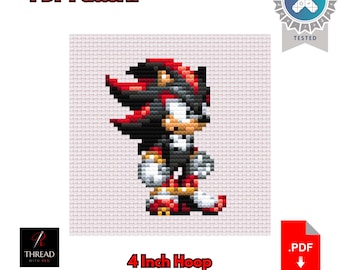 Shadow the Hedgehog | Sonic the Hedgehog Cross Stitch Pattern | Cute | Small | 4 Inch Hoop | Beginner Cross Stitch | PDF Pattern |