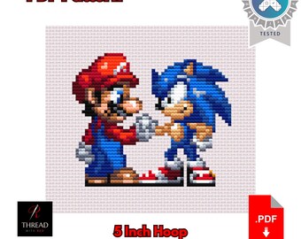 Sonic & Mario | Cross Stitch Pattern | Cute | Small | 5 Inch Hoop | Beginner Cross Stitch | PDF Pattern |