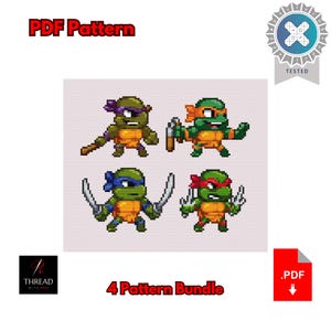Ninja Turtles Bundle | Ninja Turtles Cross Stitch Patterns | Cute | Small | 4-5 Inch Hoop | Beginner Cross Stitch | PDF Pattern