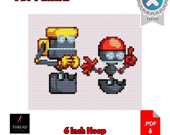 Orbot And Cubot | Cross Stitch Pattern | Cute | Small | 6 Inch Hoop | Beginner Cross Stitch | PDF Pattern |