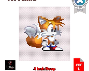 Tails | Sonic the Hedgehog Cross Stitch Pattern | Cute | Small | 4 Inch Hoop | Beginner Cross Stitch | PDF Pattern |