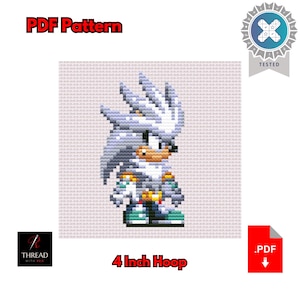 Patrón de punto de cruz de Silver the Hedgehog / Sonic the Hedgehog / Lindo / Pequeño / Aro de 4 pulgadas / Punto de cruz para principiantes / Patrón PDF /