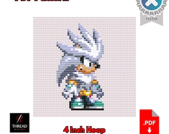Silver the Hedgehog | Sonic the Hedgehog Cross Stitch Pattern | Cute | Small | 4 Inch Hoop | Beginner Cross Stitch | PDF Pattern |
